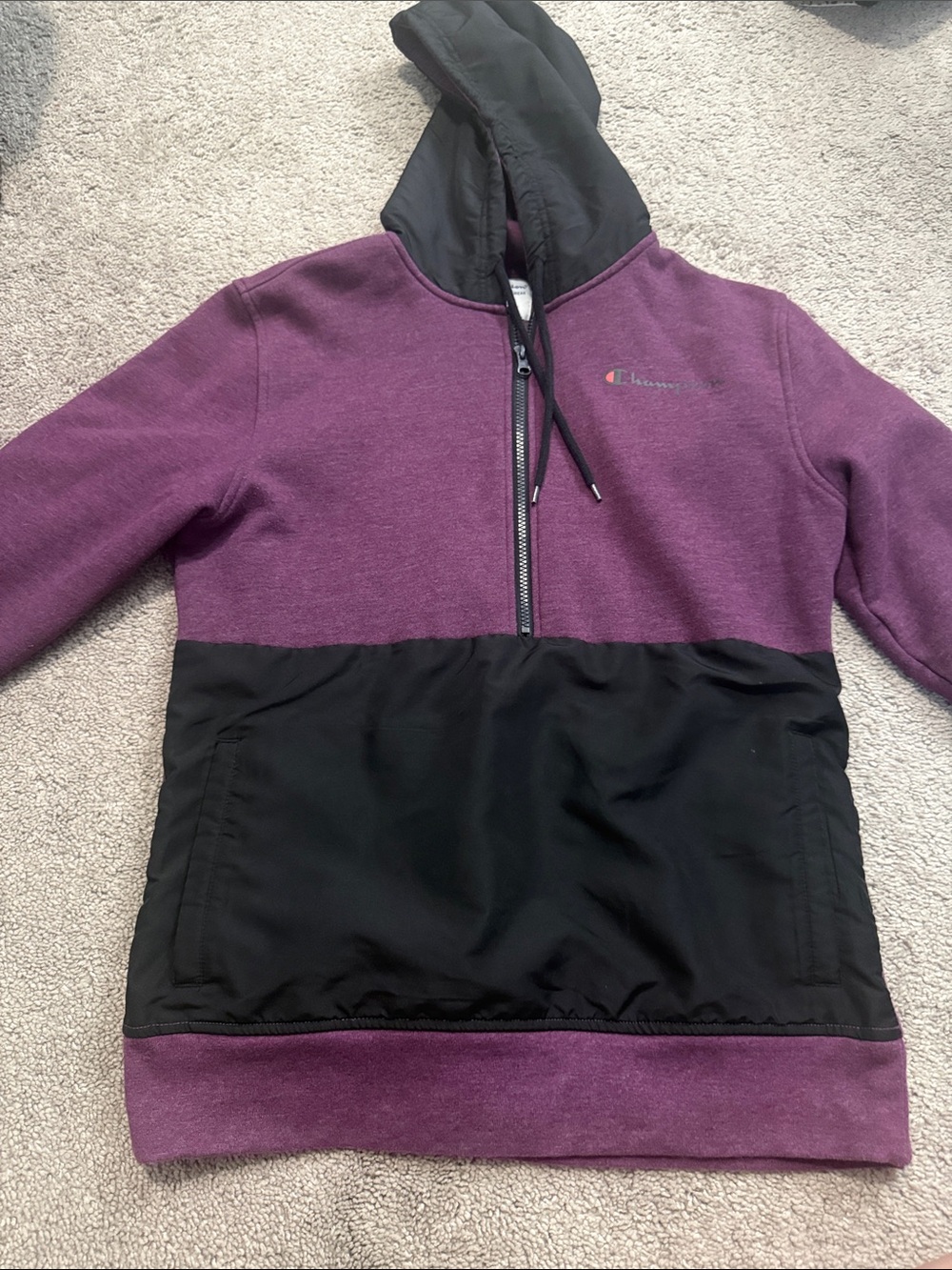 Champion Half-Zip Hoodie in Purple and Black